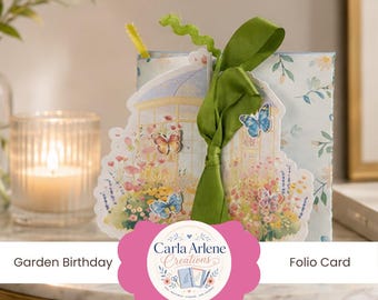 Garden Birthday Folio Card | Floral Butterflies, Pockets, Tags (PDF Download)