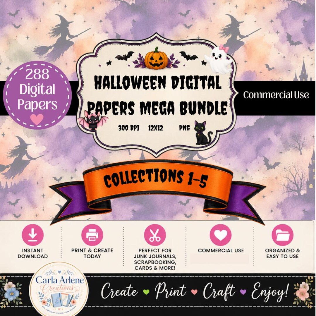 Halloween Digital Paper Mega Bundle | Spooky Patterns, Junk Journal ...