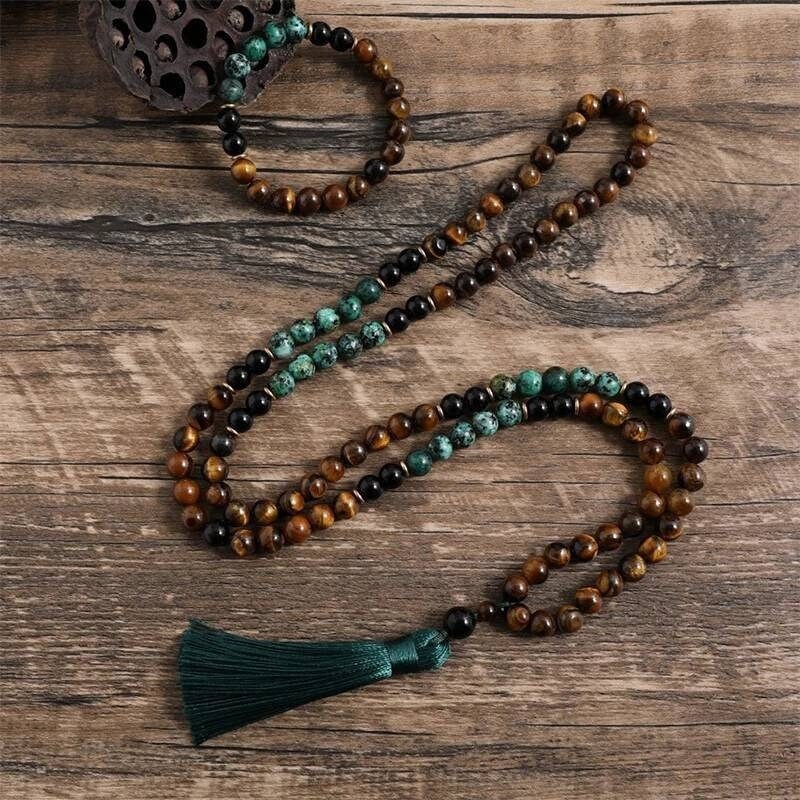 8mm Brown Tiger Eye / African Turquoise 
