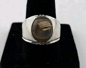 Anillo vintage de plata de ley y ágata UNCAS de mediados de siglo, talla 8