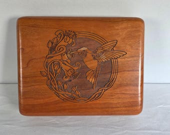 Corporate Custom Products Wooden Hummingbird Jewelry Valet Box Burgundy Velvet