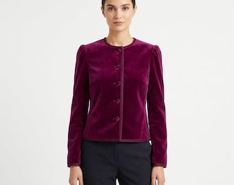 VTG Saks Fifth Ave Womens Velour Blazer Maroon Sz 8 90s Japan Witchy