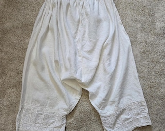 Bombachos antiguos victorianos eduardianos de algodón blanco con cajones y costura cerrada, 26"