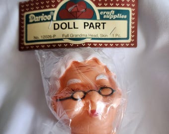 Cabeza de muñeca vintage Darice, cabeza completa de abuela 13026P 3"