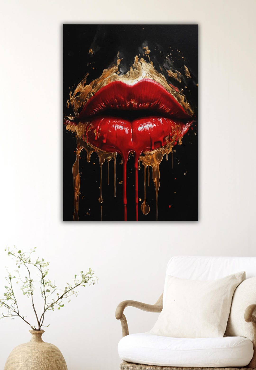 Red Lips Canvas Wall Art, Abstract Modern Artwork, Glam Fashion Decor ...