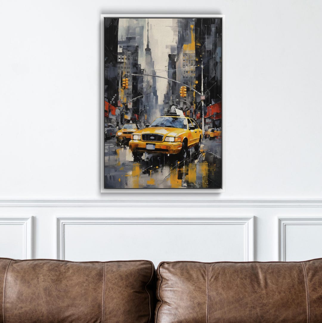 Yellow Taxi Canvas Wall Art, Urban City Painting, New York Street Art ...