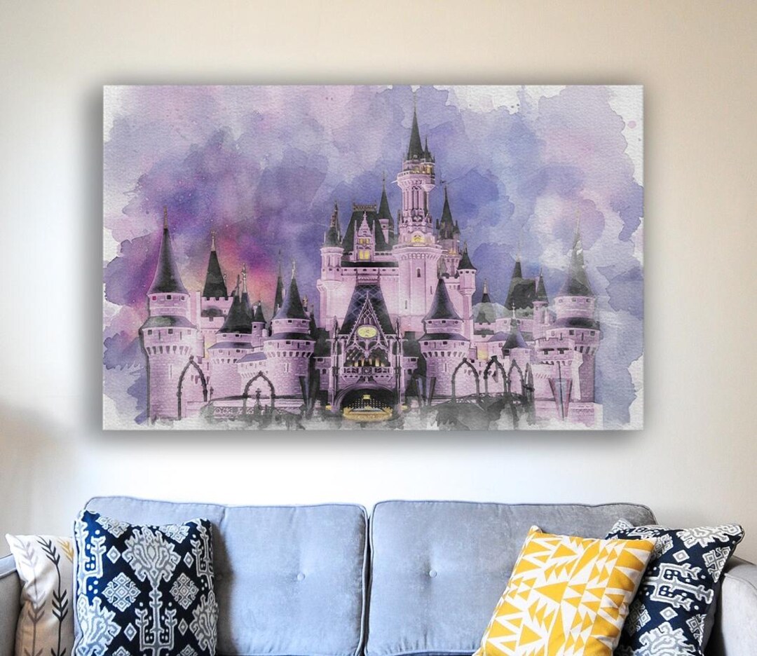 Watercolor Fantasy Castle Canvas Art, Fairytale Castle Wall Art, Dreamy ...