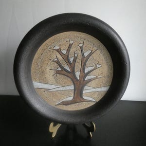 Vintage West-Duitse keramische wandplaat, Peter Müller Winter Tree Art