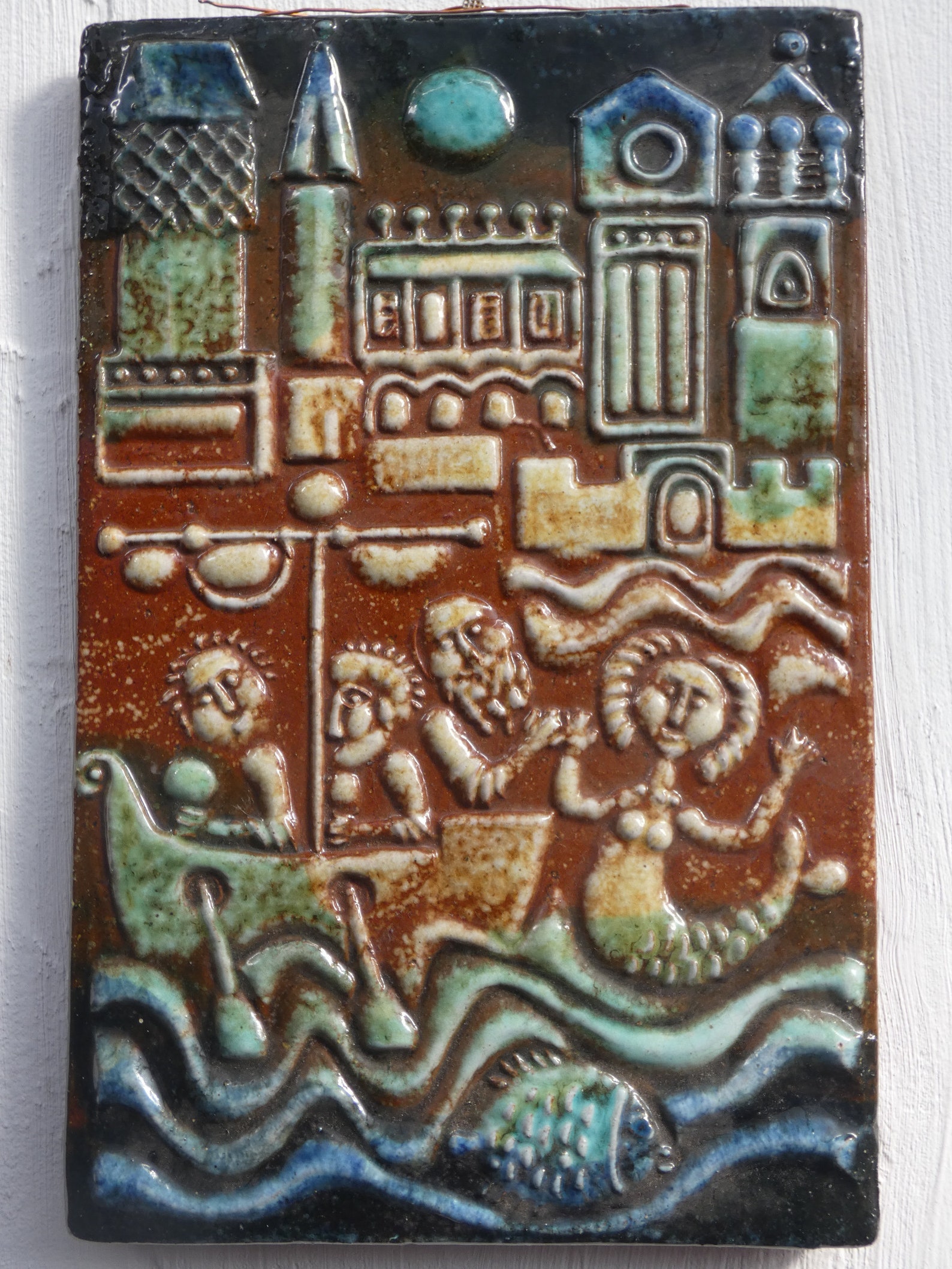 Ceramic Art Plaque Tile Relief Wall Hanging / Vintage Mid Etsy