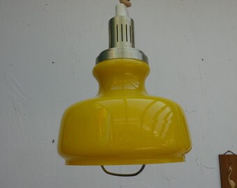 Vintage Italienische 1970er Jahre Gelbe Glas Deckenlampe, ROLLY Rise & Fall System 1970