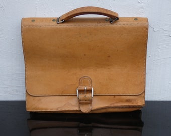 Vintage BREE Tan Leder Aktentasche Messenger Bag 1980er Jahre