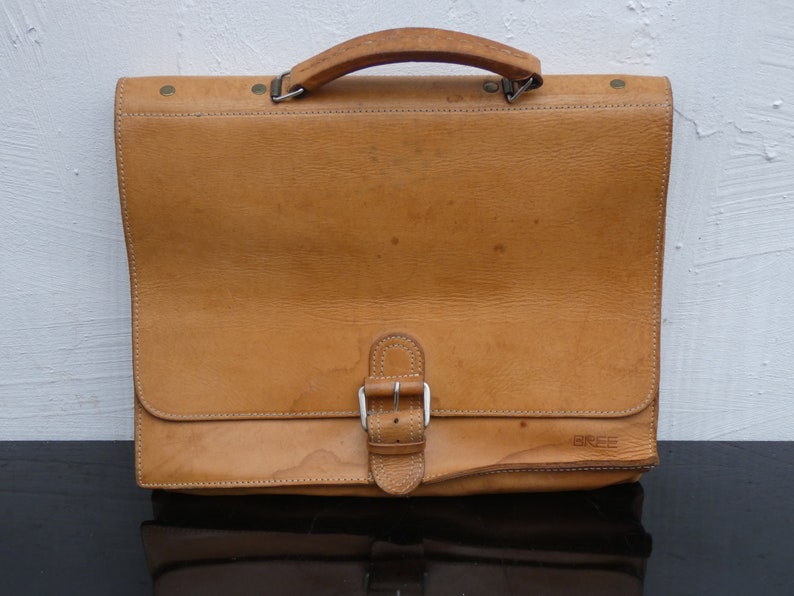 Vintage BREE Tan Leder Aktentasche Messenger Bag 1980er Jahre Bild 1