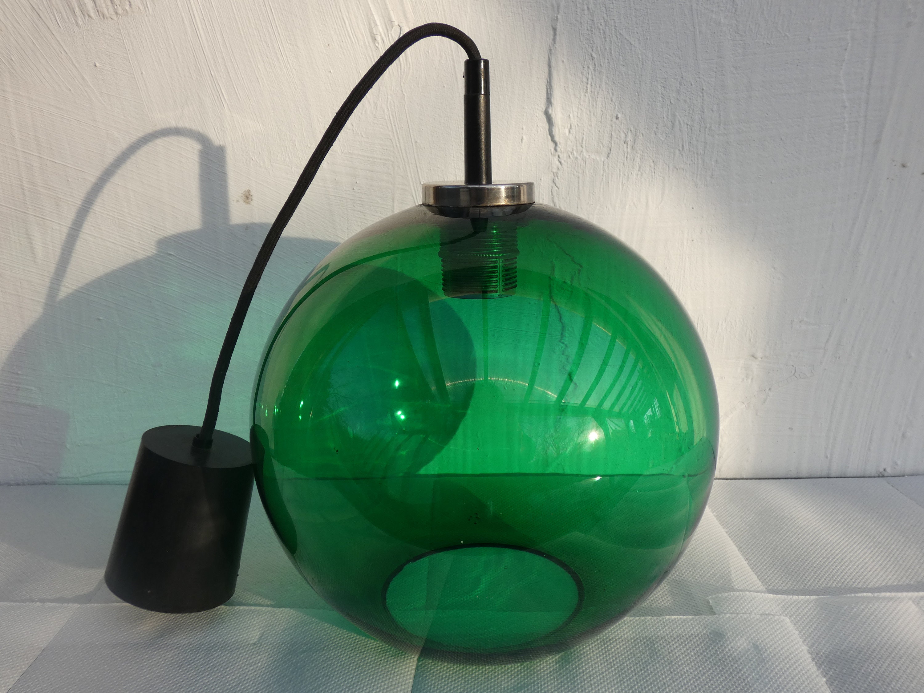 Midcentury Green Glass Lamp Globe Lamp Space Age Glass Etsy