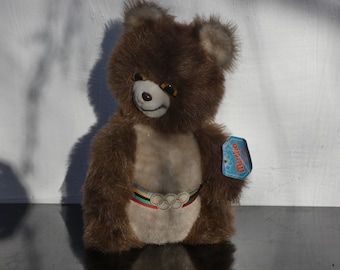 Misha, Russische Olympische beer 1980. Zacht speelgoedteddybeer. 1980 geëtiketteerd