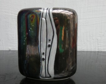 U.LGH Studio  Porcelain Pillow Vase With Black Iridescent Glaze Vase 1980&#39;s