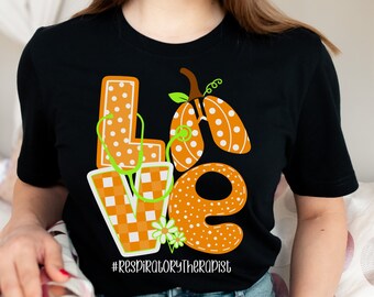 LOVE RT Autumn Pumpkin Lung Shirt Respiratory Therapist Fall Shirt New RT Fall Respiratory Care Ventilator Medical Fall Autumn Tee
