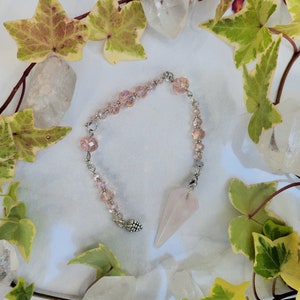 Handmade Pendulum for Witchcraft Pagan Wiccan Witch Divination Dowsing Tool Beaded Embellished Pink Rose Quartz Crystal Pendulum