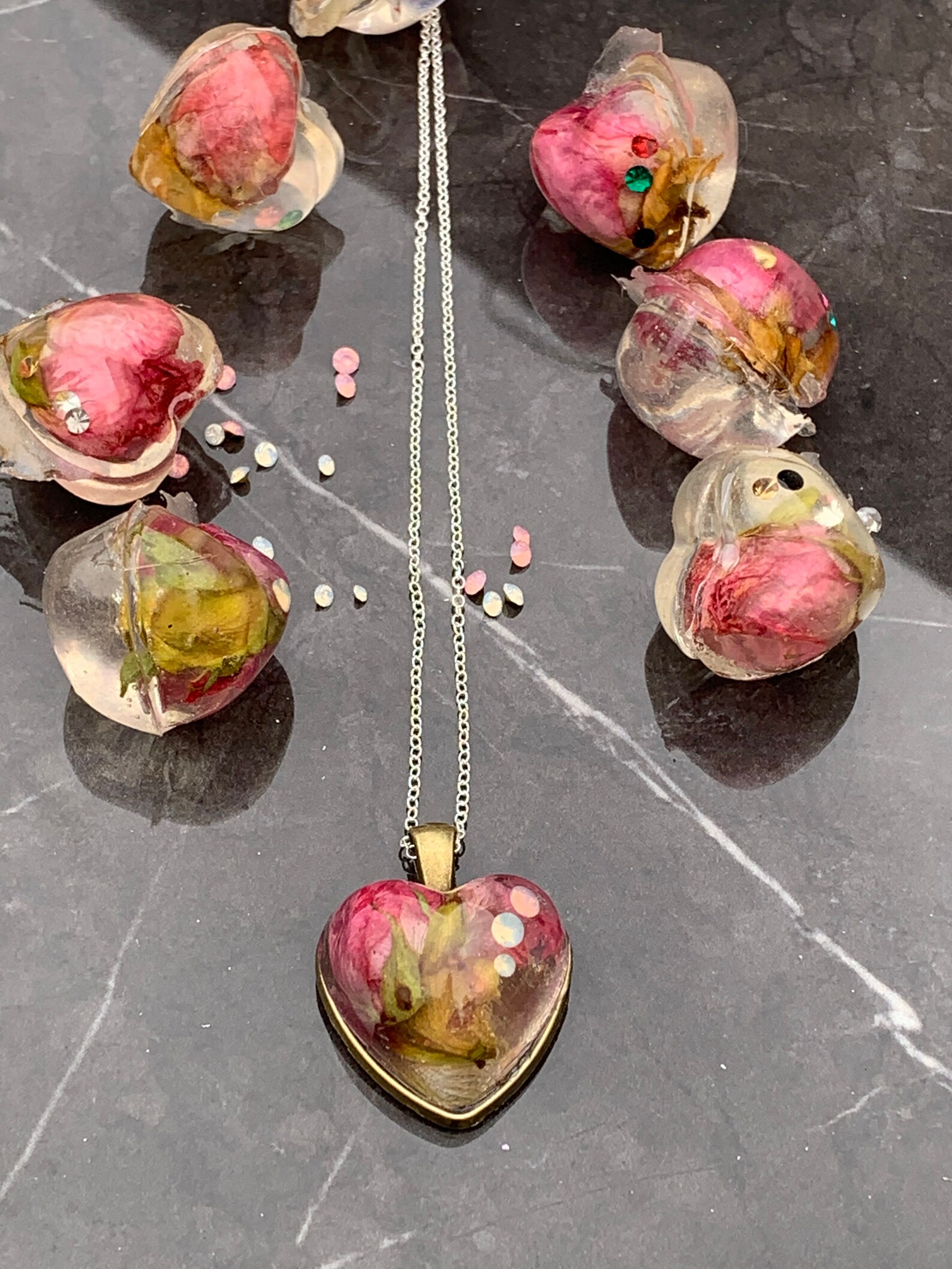 Rose Encased in Resin Necklace Pendant Etsy