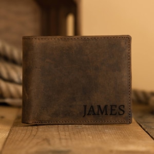 Personalized Wallet Mens Wallet Engraved Wallet Leather Wallet Gift for Him Fathers Day Gift Gift for Boyfriend image 1