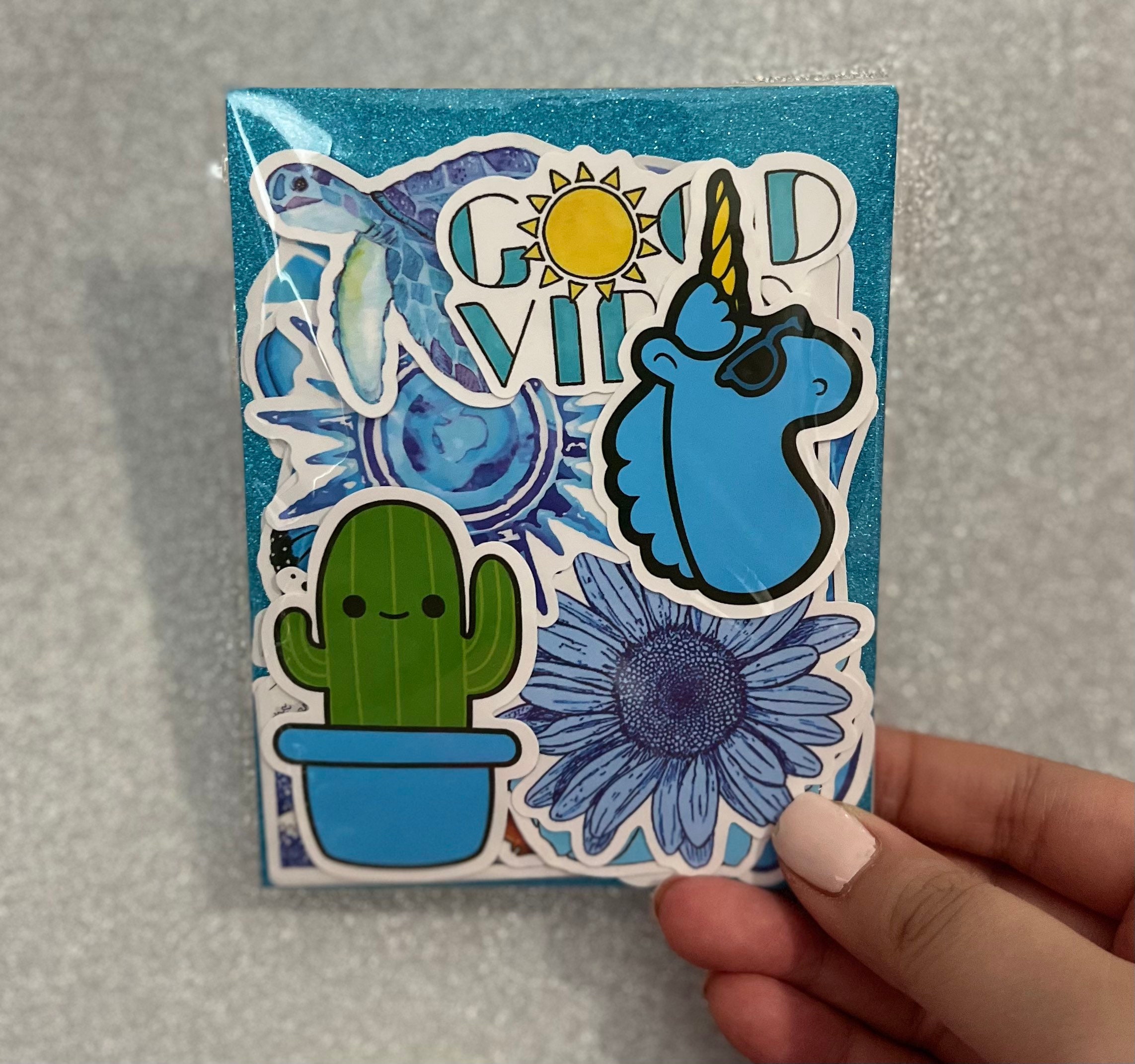 Cool Blue Aesthetic Sticker Pack – Wavy Matte Vinyl Stickers for ...