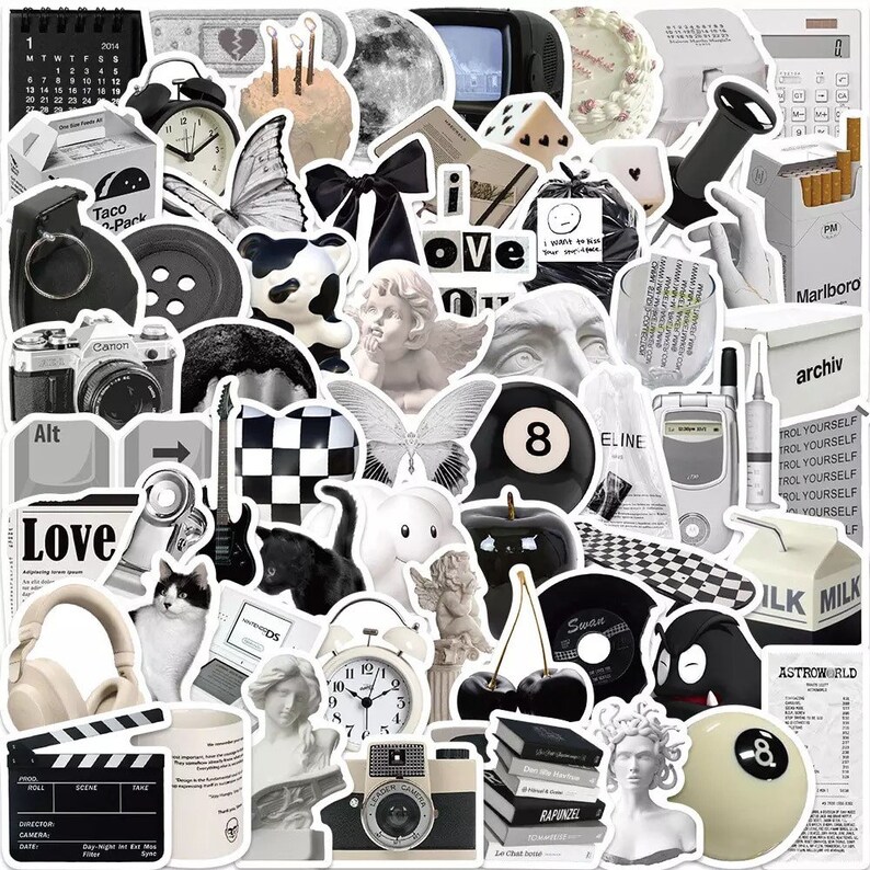 Black and White Aesthetic Sticker Pack – Random Vinyl Stickers for ...