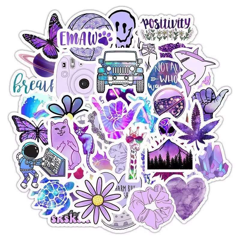 Download A Collection Of Stickers With Purple Items On Them Wallpaper