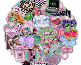 Holographic Laser Y2K Aesthetic Sticker Pack – 2000s Holographic Vinyl Stickers for Laptops, Hydro Flasks, and More