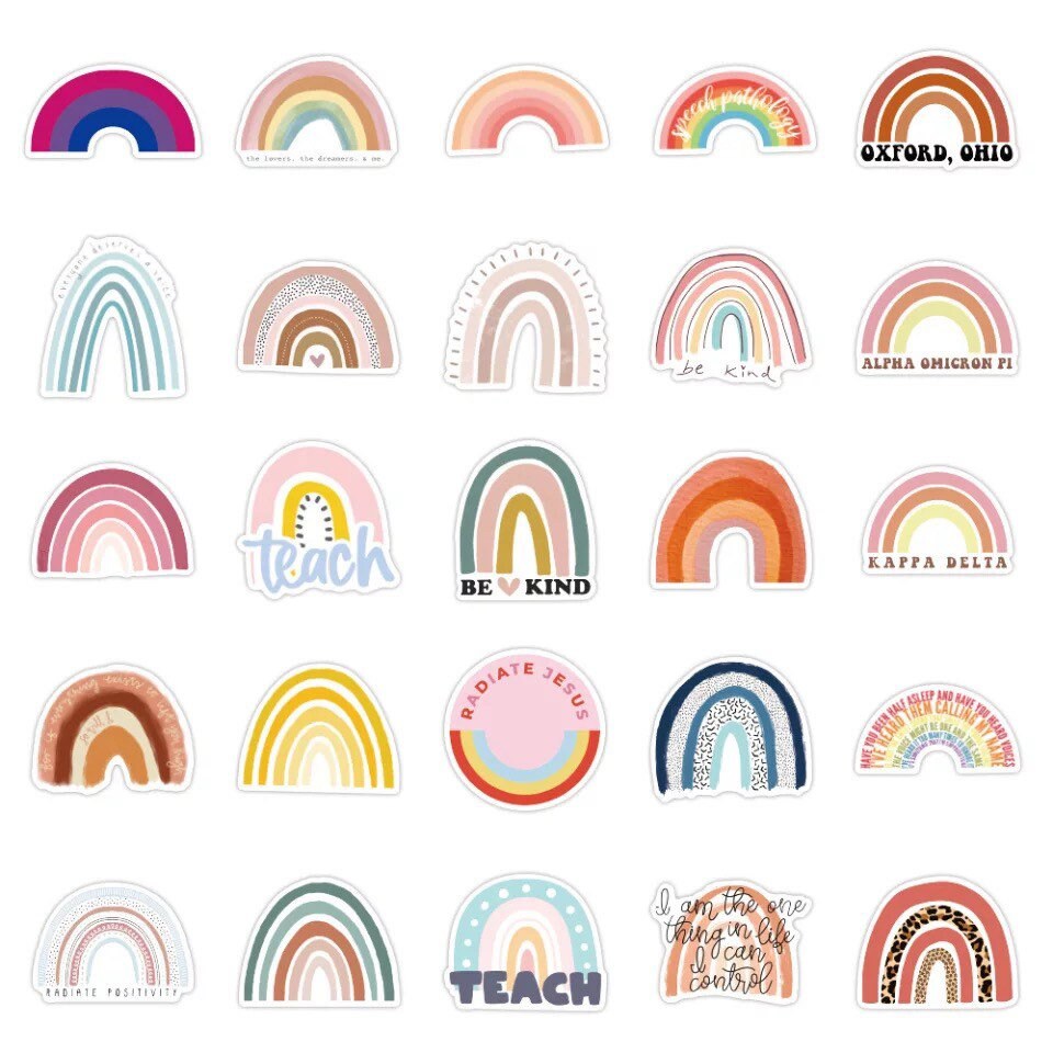 Mixed Colorful Rainbow Sticker Pack, Rainbow Cute Aesthetic Stickers ...