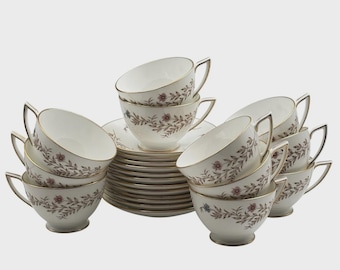 Spring Melody by Minton - Footed Cup & Saucer (Pattern S-689) England Bone China Gold Trim Floral Design