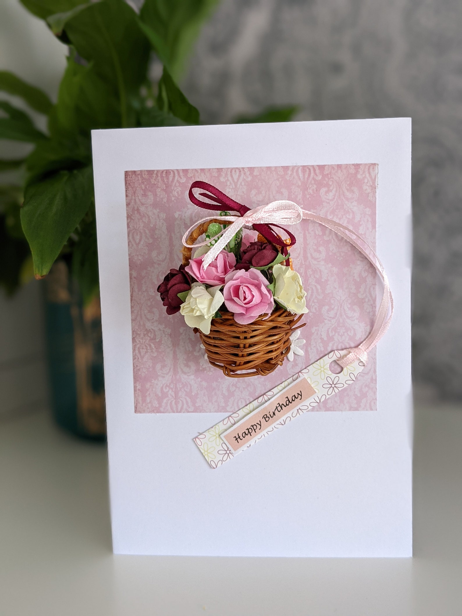3D Flower Basket Greetings Card Etsy