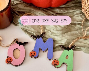 Halloween Initials,Laser Cut File Glowforge,Halloween Pumpkin Initial Tags SVG,Digital files Svg Dxf Cdr Eps vector,Halloween Monogram