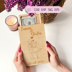 Portamonedas para bodas, sobre de regalo para dinero, proyecto de corte láser, archivos Svg Dxf Cdr Eps, planos vectoriales, archivos, descarga instantánea