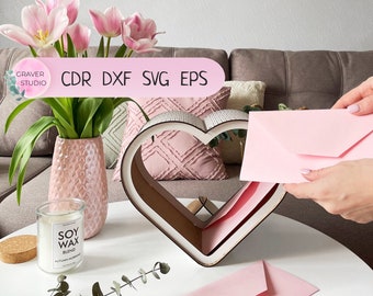 Herz mit acryl, Dateien, Dxf Cdr Eps Vektor-Pläne, Laser-Schnitt-Projekt, Cnc-Muster, Cnc-Schnitt, Laserschnitt