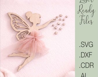 Fairy Wall Decor SVG | Laser Cut Fairy Silhouette | Wooden Fairy Nursery Decor | Girl Room Wall Art | Plywood Fairy Dxf Ai Cdr Eps File