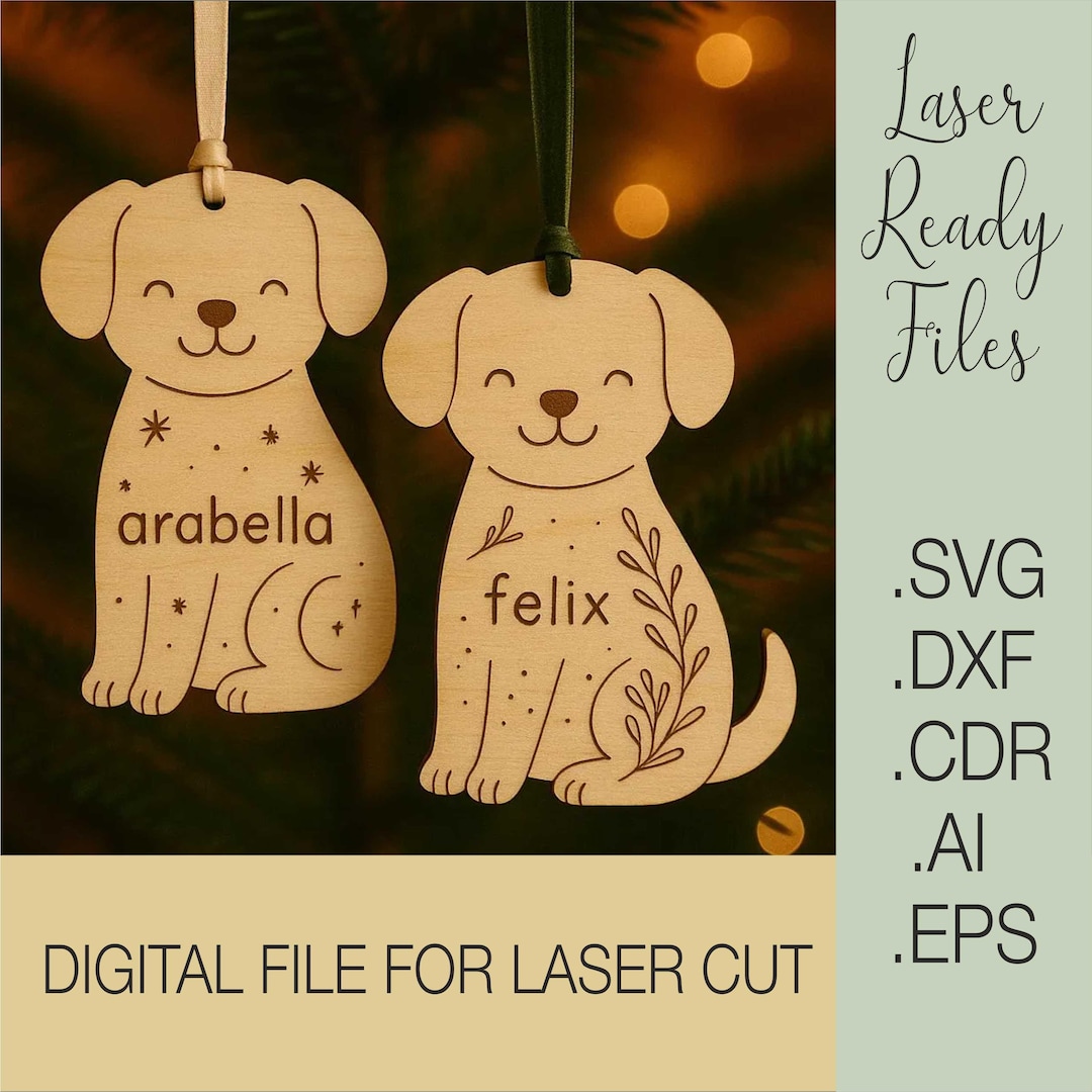 Dog Christmas Ornament SVG | Wooden Puppy Laser Cut File | Personalized ...