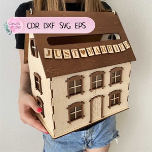 Casa de bodas para recién casados, proyecto de corte por láser, archivos svg dxf cdr eps planos vectoriales, archivos descarga instantánea, patrón cnc, corte por láser