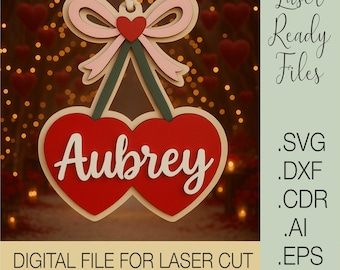 Valentine Heart Ornament SVG | Personalized Name Heart Laser Cut File | Layered Heart Decor Dxf Cdr AI Eps | Valentine Gift