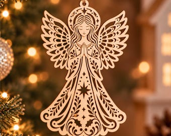 Christmas Angel Ornaments SVG | Laser Cut Files for Glowforge Cricut | Angel Decoration Template Dxf Cdr Ai Eps
