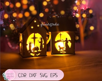 Christmas lantern - Laser cut file. Cdr, Dxf, Ai, Svg files. Instant download, Cnc files. Christmas decoration, Winter SVG