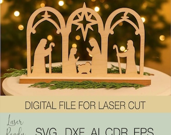 Wooden Nativity Scene Stand SVG | Christmas Laser Cut File | Stable Silhouette Template | Cricut, Glowforge, CNC Pattern | Digital Download