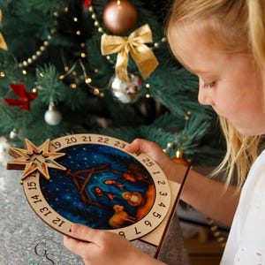 Wooden Advent Calendar Nativity Scene, Christian Christmas Countdown, Handmade Holiday Decor, Wooden Christmas Gift for Kids