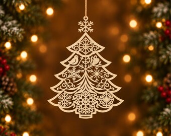Weihnachtsbaumschmuck-SVG, Laserschnittdatei, Schneeflocken-Dekoration aus Holz, Digitaler Download für Glowforge & Cricut, Vorlage für Weihnachtsdeko