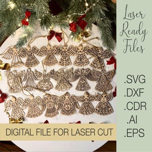 Bundle of сhristmas angels ornaments,Christmas laser cut files,Christmas angels laser cut,angel tree topper SVG,glowforge Svg File