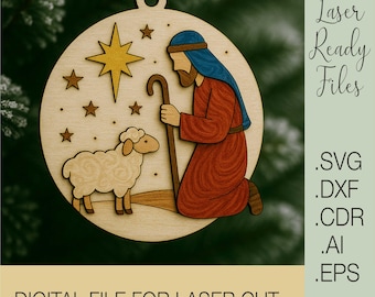 Nativity Scene Ornament SVG, Holy Family Laser Cut File, Christmas Wood Ornament Template, Religious Xmas Decoration, Cricut Glowforge File