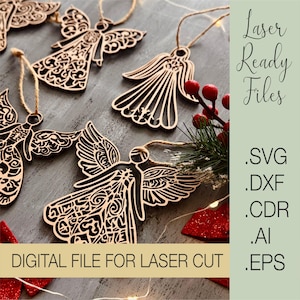 Christmas laser cut files, Christmas Angels Laser Cut, Angel Christmas tree topper SVG, Christmas Angel Ornament Svg, Glowforge Svg File