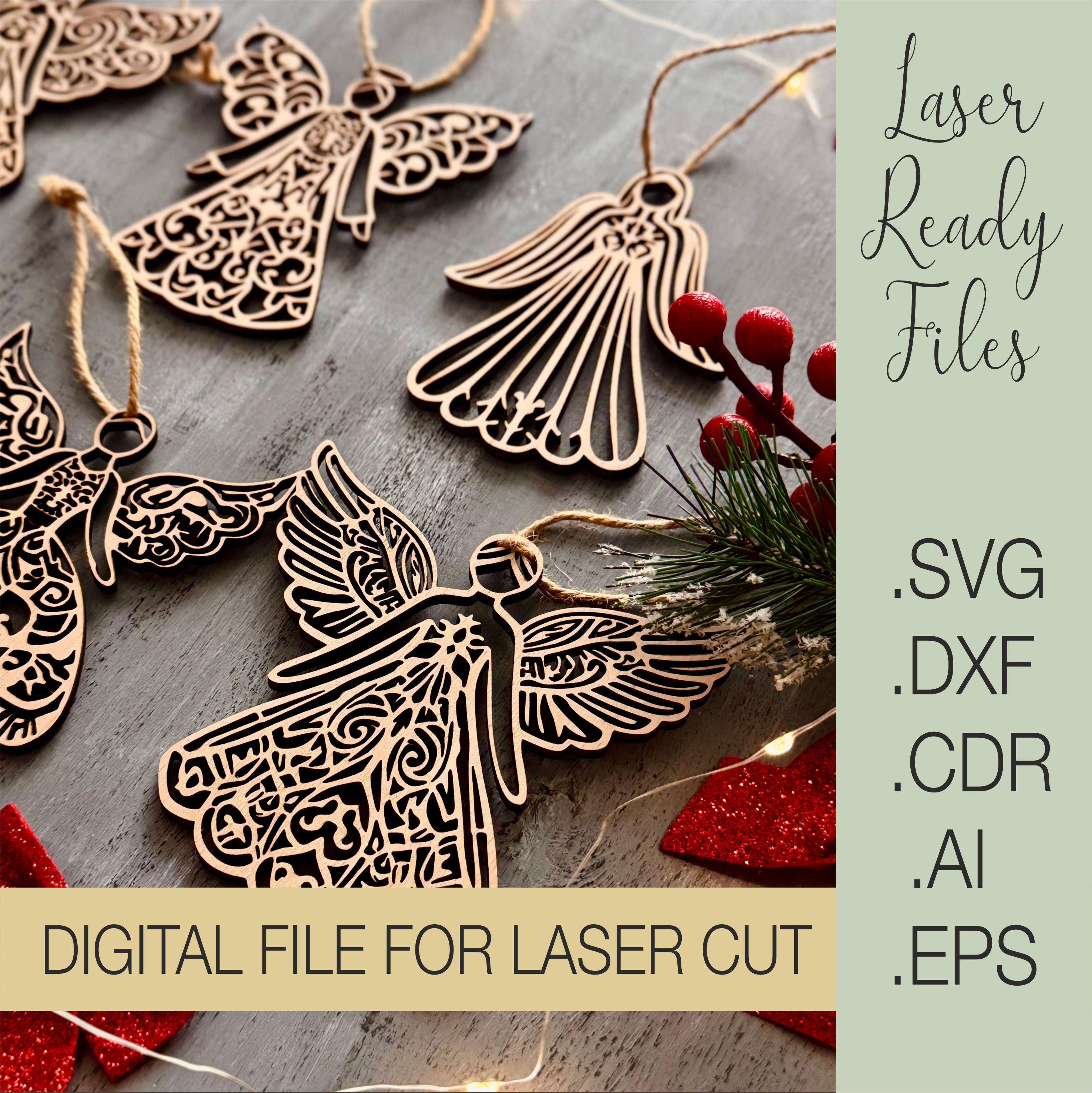 Christmas laser cut files, Christmas Angels Laser Cut, Angel Christmas tree topper SVG, Christmas Angel Ornament Svg, Glowforge Svg File