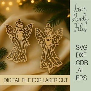 Christmas laser cut files, Christmas Angels Laser Cut, Angel Christmas tree topper SVG, Christmas Angel Ornament Svg, Glowforge Svg File
