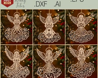 Christmas Angel Ornament SVG Bundle | Laser Cut File for Wood | Angel Decoration Template | Glowforge Ready File | Digital Download