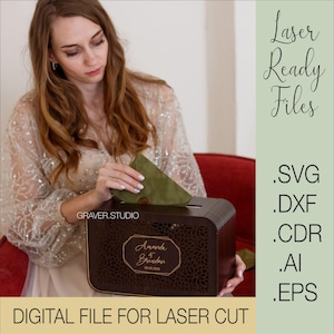 Caixa de cartão de casamento svg, projeto de corte a laser, Svg Dxf Cdr Eps planos vetoriais, arquivos Download instantâneo, cartão de casamento svg, arco de caixa de cartão de casamento