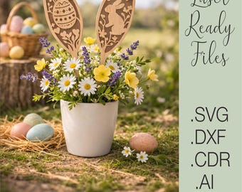 Easter Bunny Ears Ornament Laser Cut File SVG | Easter Decor Laser Cut | Glowforge Easter SVG | CNC Wood Cut File | Dxf Ai Cdr Eps
